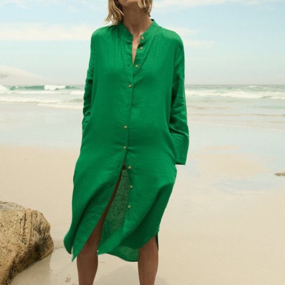 Zara Green Linen Tunic Dress